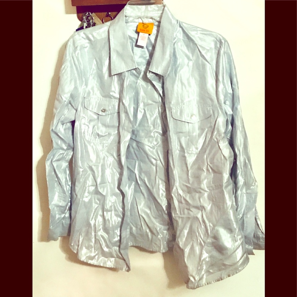 Ruby Rd Gorgeous Metallic Silver Button Down - image 1